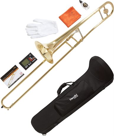 Mendini Bb Tenor Trombone Kit w/Case & Gloves Gold