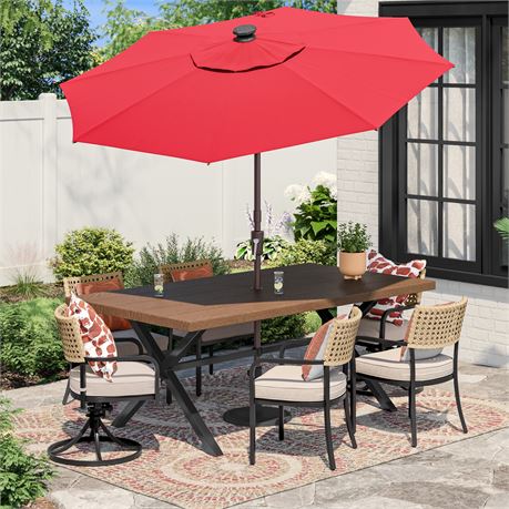 allen + roth 9-ft Red Solar Patio Umbrella