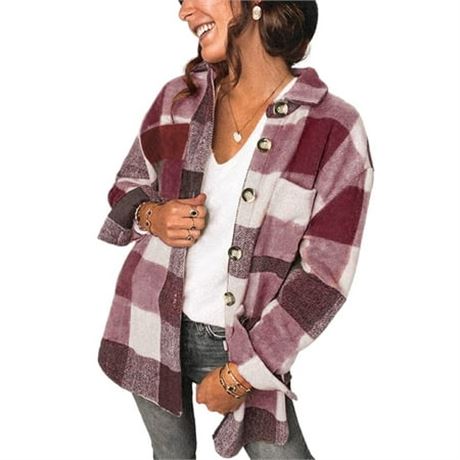 Medium Fantaslook Women's Plaid Flannel Shacket