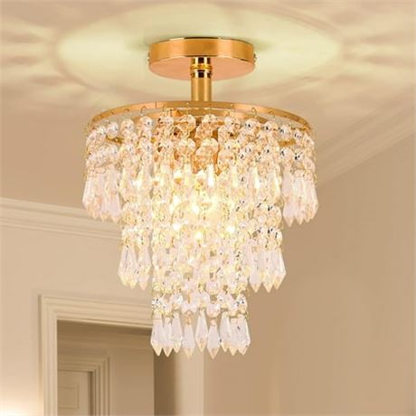 Mini Crystal Chandelier 3 Tiers, E26, Gold