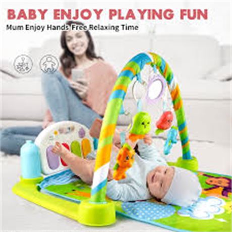Baby Play Mat Gym with Piano, 5 Toys & Lights