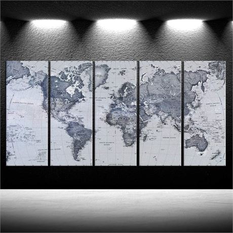 iKNOW 5pc Vintage World Map Canvas 16x40in