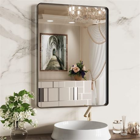 WEER 22X30 Black Bathroom Mirror, Wall Mount