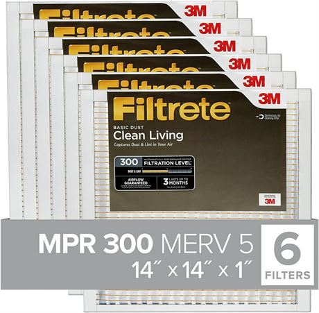 Filtrete 14x14x1 Filter, MPR 300, 6-Pack