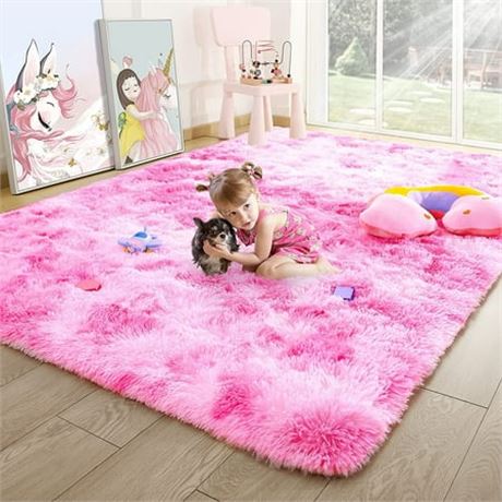 Dwelke Soft Colorful Rugs for Girls, 5'x8'Pink
