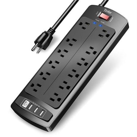 YINTAR Power Strip, 12 Outlets, 4 USB, 6FT