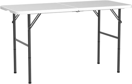 4FT Folding Table, Plastic, Granite White