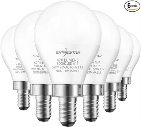 SHINESTAR 6-Pack Ceiling Fan Light Bulbs, E12 Small Base, 120V 40W Equivalent, 5