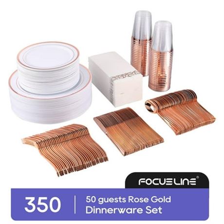 350pc Rose Gold Dinnerware Set for 50 Guests