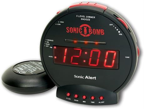 Sonic Bomb Alarm Clock with Bed Shaker, Black