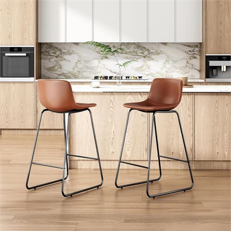Brown Leather Bar Stools, Set of 2