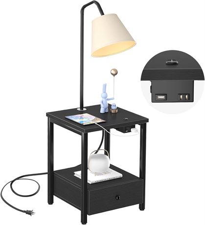 LityMax Floor Lamp with Table, Black 1 pack