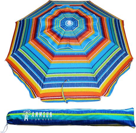 AMMSUN 6.5ft Beach Umbrella, Multicolor