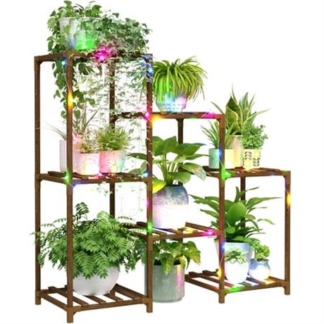 3 Tier 7 Potted Wooden Stand w/ Fairy Lights