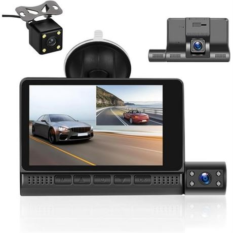Rimoody 4'' 1080P 3-Ch Dash Cam, Front/In/Rear