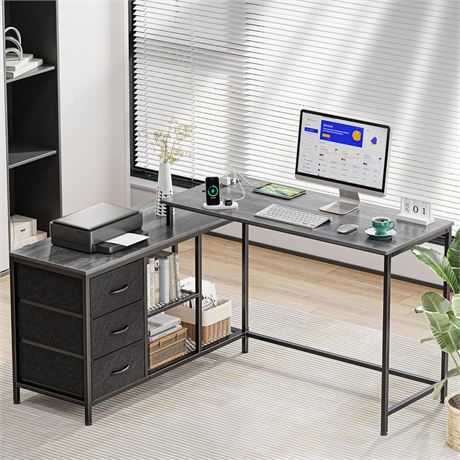 SUPERJARE L Desk with Outlets, 54.6 inch