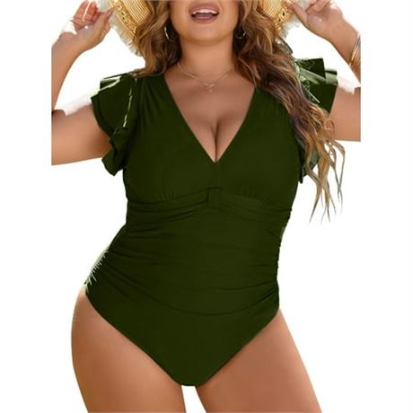 XL Plus Size One Piece Bathing Suit, Green, XL