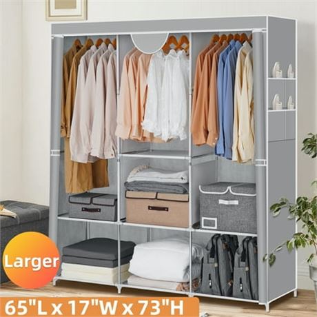 HONEIER Wardrobe, 65"Lx73"H, 3 Rods, Shelves