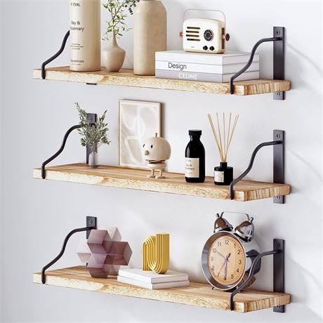 24 Inch Wood Wall Shelves with Metal Bracket