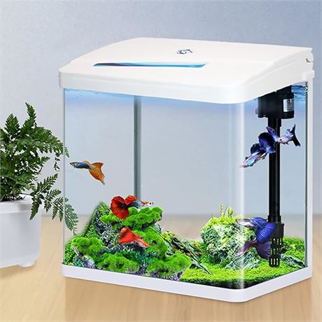 Small Fish Tank 2 Gallon Plastic Aquarium Starter Kits Self Cleaning w/Colorful