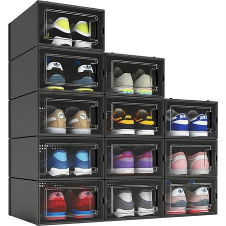 Pack Shoe Organizer Boxes, Black, Medium Size