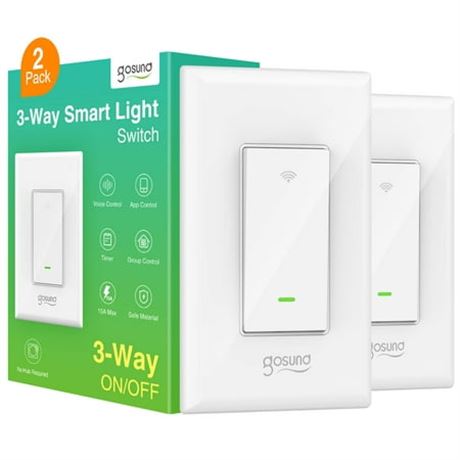 Gosund 3-Way Smart Light Switch, Wi-Fi, 2 Pack
