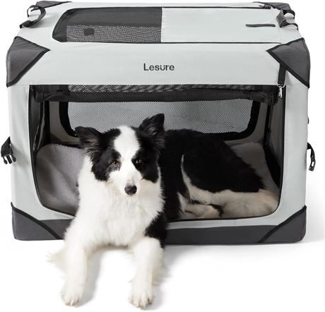 Lesure Dog Crate 36.0Lx25.0Wx25.0H, Light Gray