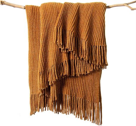 Boho Knit Chenille Throw, Golden Brown, 50*60"