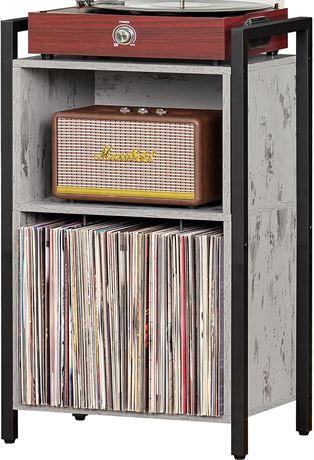 Record Player Stand, Holds 100 Albums -Grey