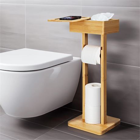 Bamboo Toilet Paper Stand with Shelf Box