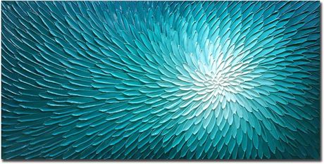 AMEI Art, 24x48in Teal Blue Oil Painting