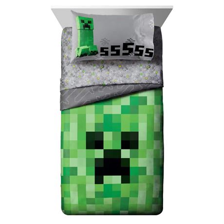 4-Piece Minecraft Green Creeper Twin Bed Set