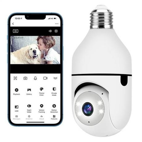 2K Security Cam Light Bulb, Night Vision