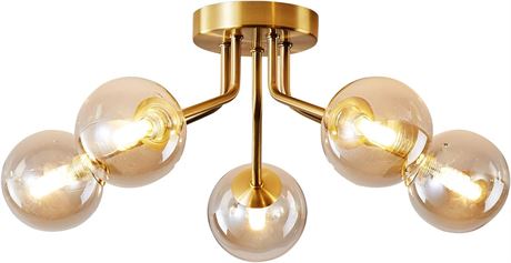 Gold Sputnik Chandeliers, 5-Light, Semi-Flush