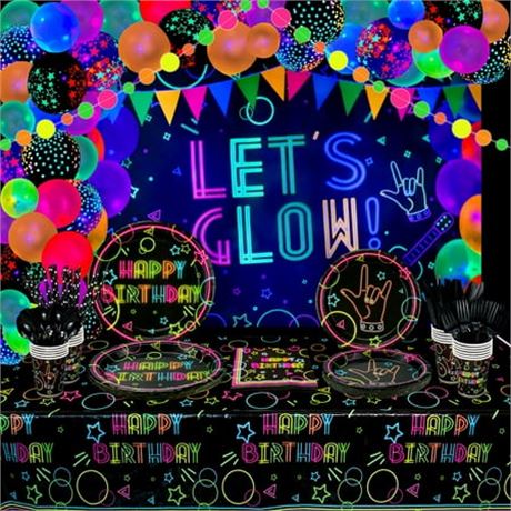 243pcs Neon Party Supplies for 20 Guests