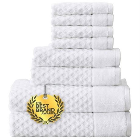 Simpli-Magic 8-Pc Bath Towel Set Cotton Diamond Waffle Towels for Bathroom, Whit