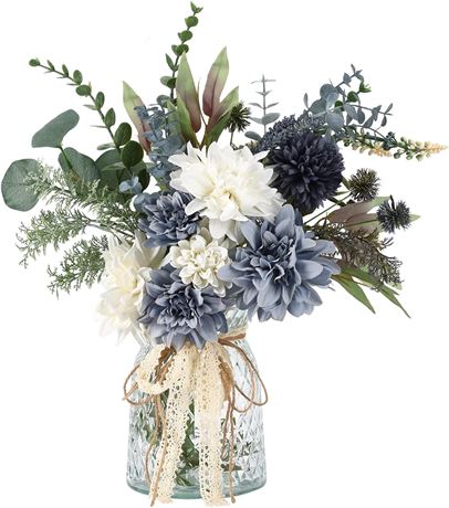 CEWOR Faux Silk Flowers, Blue-White Decor
